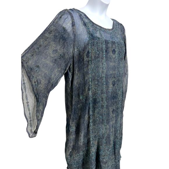 Sundance Womens 16 2-pc Midi Slip Dress Sheer Overlay Embroidered Sequin Blue - Picture 5 of 14